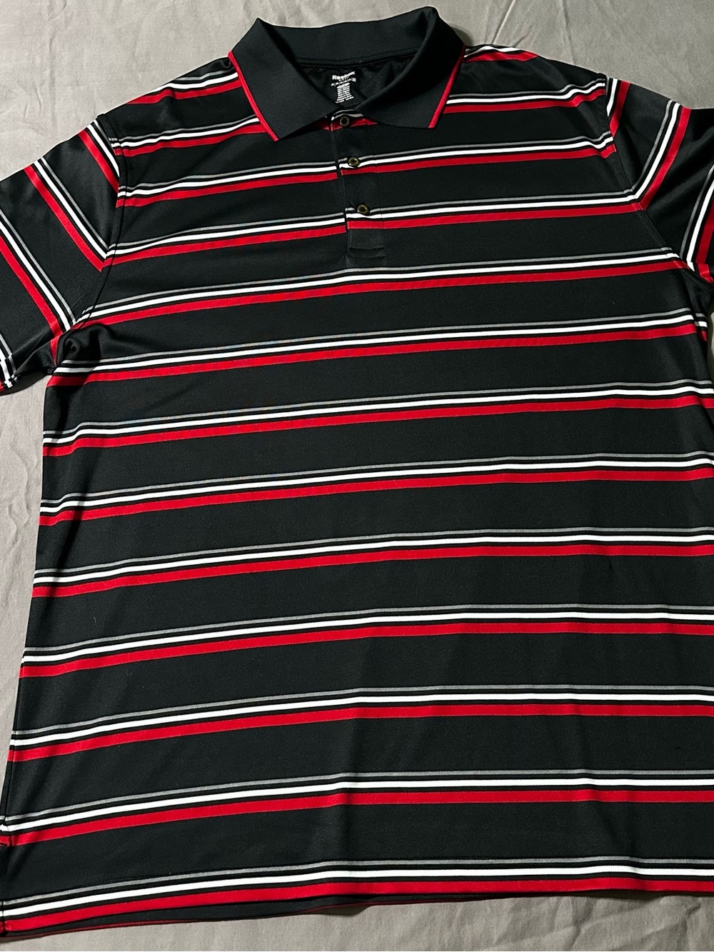 Reebok Black, Red & White Striped Men's Polo